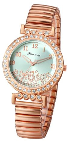 JewelryWe Damenuhr Elastisch Diamant Uhr: Glitzer Zirkonia Sterne Analog Quarz Armbanduhr Damen Gold Edelstahl Stretch-Armband Lässige Uhr mit Zugarmband & leicht ablesbarem Digitalskala