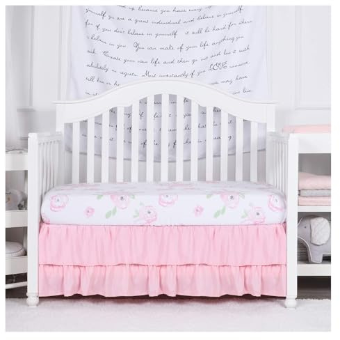 YOKIKIYO Zweilagiger, weißer Bettrock mit Rüschen, for Kinderzimmer, Kleinkinder, Staubschutz, Tagesdecke for Jungen und Mädchen, 35,6 cm hoch(Pink,70x140x36cm)