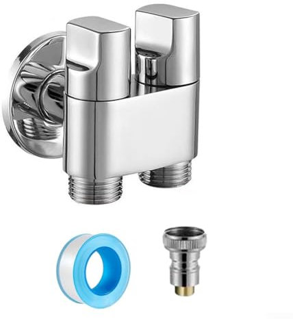 Feegow Válvula de control dual de 1 entrada y 2 salidas, grifo de válvula de ángulo de doble control de aleación adecuado para cabezal de ducha, baño, inodoro para bidé de baño (plateado)