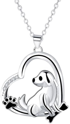 Halskette mit Herz-Anhänger für Damen und Mädchen, verstellbare Größe, Herz-Hundepfoten-Charm-Kette, Haustierschmuck, Geschenk, Einheitsgröße, Edelstahl, Kristall
