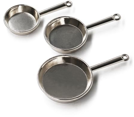 Odoria Puppenhaus Küche Bratpfanne Miniatur: 1/12 Maßstab Pfannen Kochgeschirr für Kochen Restaurant - Mini Küchenutensilien Metall Silbern 3Stk
