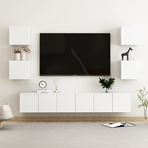 Entertainment Centes & TV Stands-7 Piece TV Cabinet Set High Gloss White Engineered Wood