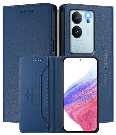 MOJIA Hülle für Vivo V29 5G, Sturz- und Kratzfest, Hochwertiges PU-Leder Folio Brieftasche Handyhülle [magnetischer Verschluss]. Dark Blue