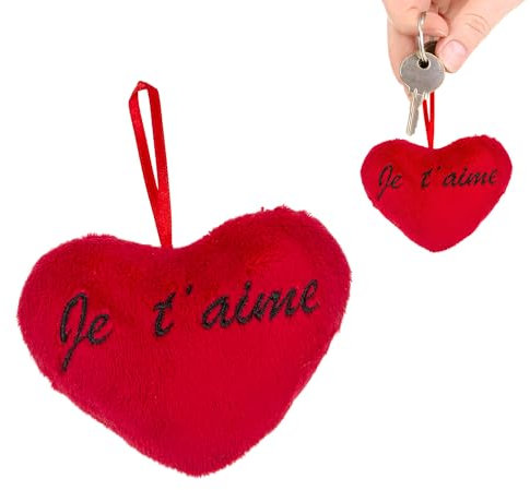 Porte-clés coeur en peluche Je t'aime - Petit coussin rouge super doux, preuve d'amour, cadeau saint valentin, anniversaire de mariage ou de rencontre - Porte-clefs romantique 9 cm