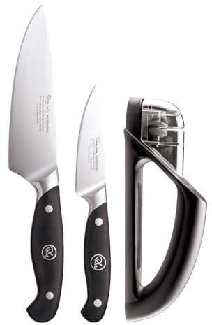 Robert Welch Professional Kitchen Knife Set with Knife Sharpener. Crafted from German 1.4116 Stainless Steel. Paring Knife 9cm/3.5, Chef's Knife 15cm/6.