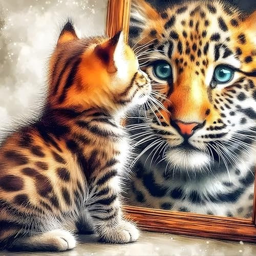 GDYEEH Katze und Tiger Diamond Painting Erwachsene, 5D Fantasie Diamant Painting Bilder Anfänger, DIY Runder Vollbohrer Diamanten Malerei Stickerei Kreuzstich Geschenke Home Wand Dekor 30x30cm