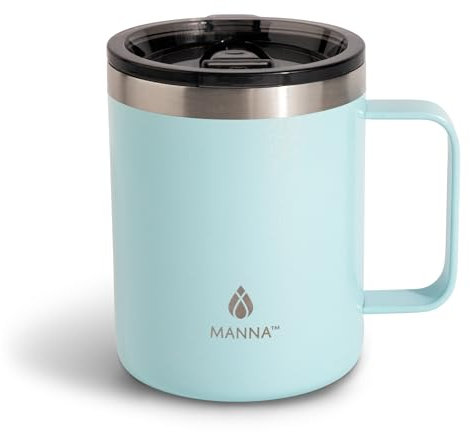 Manna Bluff Tasse mit spritzwassergeschütztem Schiebedeckel, 340 ml, Eisbergschimmernd