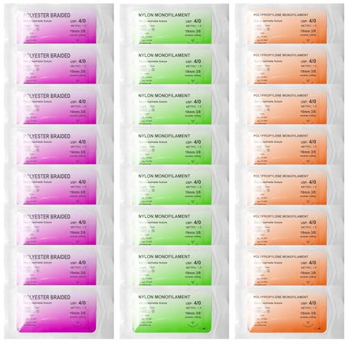24 Stück Nahtmaterial mit Übungsnadeln, Nachfüllpackung für Chirurgisches Nahtset,idealer Naht-Übungsfaden für Studenten,Nadel und faden set,Wundnaht-Kit Zusatz,idealer Naht-Übungsfaden für Studenten