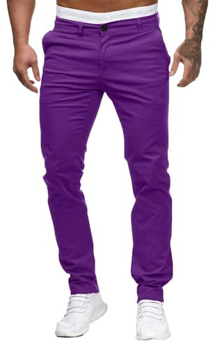 Pantaloni chino da uomo skinny slim fit, elasticizzati, con gamba dritta, jeans leggeri e comodi, pantaloni chino da lavoro, Viola, M