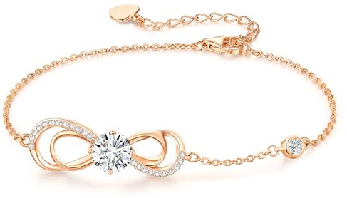 CDE Armband Damen Infinity Herz Geburtsstein Armkette Damen Ziconia Unendlichkeit Armbänder Verstellbare Schmuck Muttertag Geburtstag Weihnachten Valentinstag Geschenke für Frauen (Rosegold-04)