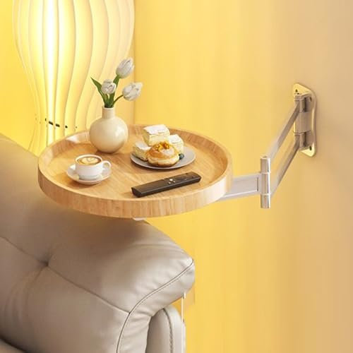 CFLNHMSY Klappbarer runder Hängetisch, Nachttisch zur Wandmontage, Ablagefläche, klappbar, schrumpfbar und drehbar, Aluminiumlegierung(Original Wood)