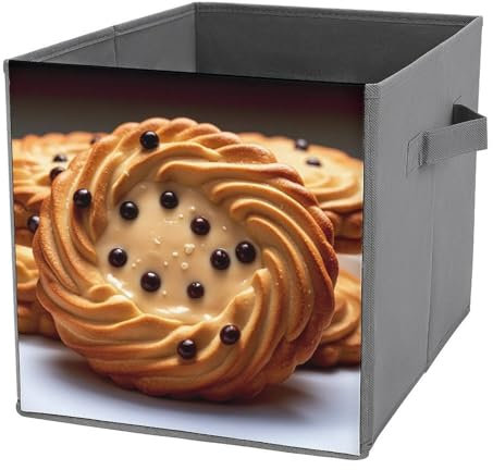 AQRJLPM Biscuit Storage Bins Collapsible Cube Storage Organizer Bins Closet Storage Boxes Baskets with Leather Handles for Organizing Clothes Sheets Jeans Books