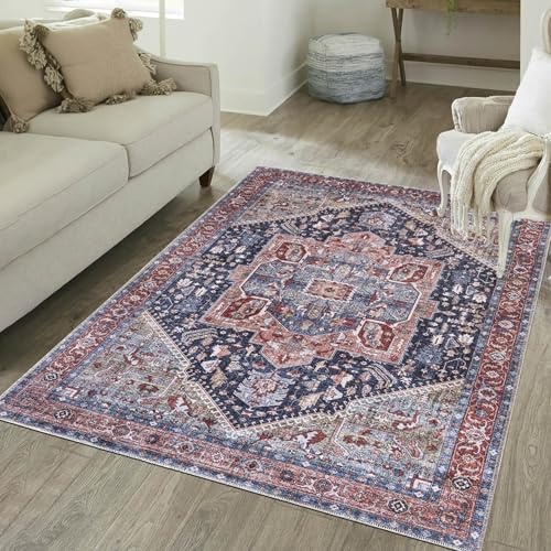 Mazovia Groß Teppich Wohnzimmer 250x350cm Rot Blau Klassisch Stilvoll | Teppich für Schlafzimmer Büro Esszimmer Eingangsbereich Maschinenwaschbar Wetterfest Pflegeleicht Tierfreundlich Kurzflor
