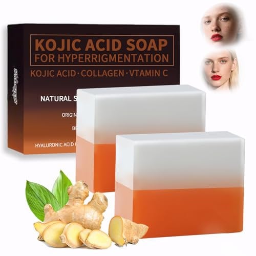 2x100g Sapone all'Acido Kojico e alla Curcuma Riduce Macchie Scure, Uniforma il Tono della Pelle, Sapone Artigianale per Viso, Corpo e Collo, Adatto a Tutti i Tipi di Pelle