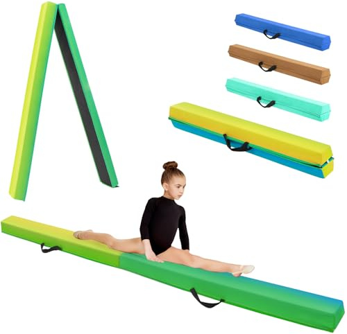 KIKILIVE Schwebebalken Gymnastik Balance Balken mit Eva+EVE Suede-Oberfläche in 3 Größen (240cm/270cm/300cm) faltbar für Kinder & Erwachsene + Tragetasche