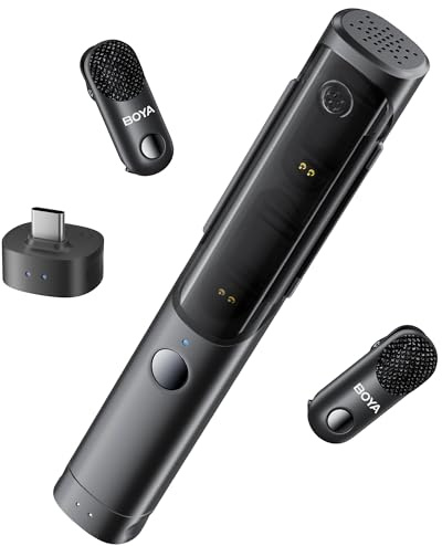 BOYA Magic Wireless Lavalier Microphone for Camera, iPhone 15/16, Android (No Stand) Clip-on, Handheld, Desktop, On-Camera 4-Shape Mini Microphone for Vlogging, Streaming, TikTok, YouTube (2TX+1RX)