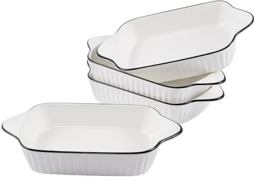 Ceramic Baking Dish Set of 4, 10.5in/34Oz Rectangular Lasagne/Pizza Tray, Oven & Microwave Safe Bakeware with Handles for Casserole, Desserts