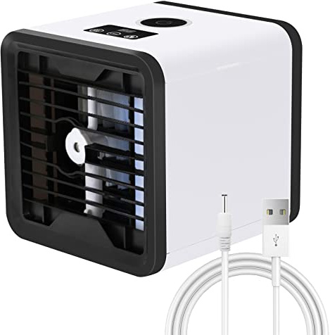 Nikou Tragbare Klimaanlage, persönlicher Luftkühler, Raumkühler mit 7-farbiger Stimmungsbeleuchtung, Conditioner, Schreibtisch-Kühlventilator für Zuhause, Schlafzimmer, Reisen und Büro