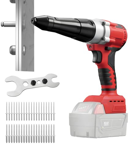 cimsfcor Cordless Rivet Gun Compatible with Milwaukee 18V Battery (No Battery), Brushless Pop Rivet Gun Tool with 1/8, 5/32, 3/16 Rivets, 40 Rivets and LED Light for Metal Plastic Leather