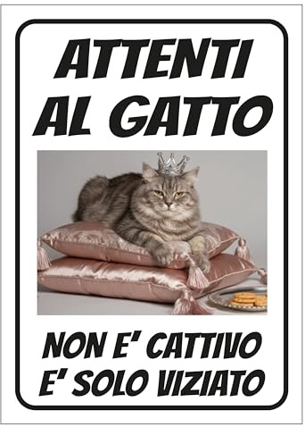Cartello Attenti al Gatto Personalizzato 18x25cm, Made in Italy - Targhetta Personalizzabile con Foto, Cartello in Forex Rigido 3mm - Protezione UV e Colori Vividi (NON È CATTIVO, È SOLO VIZIATO)