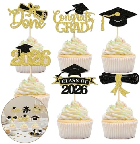 24 Stück Abschluss Tortendeko Abitur 2026 Deko,Bachelor Class Graduation,Cupcake Toppers You Did It,So Proud Of You Graduation Kuchendeko,für Congratulations Abi 2026,Abschluss,Prüfung Bestanden