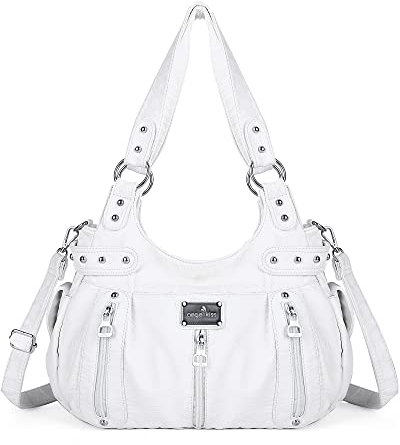 Angelkiss große börsen und Handtaschen für Damen, gewaschenes Kunstleder, Crossbody Hobo-Umhängetasche, Schultertasche, Handtasche, Weiß (Weiß), Large