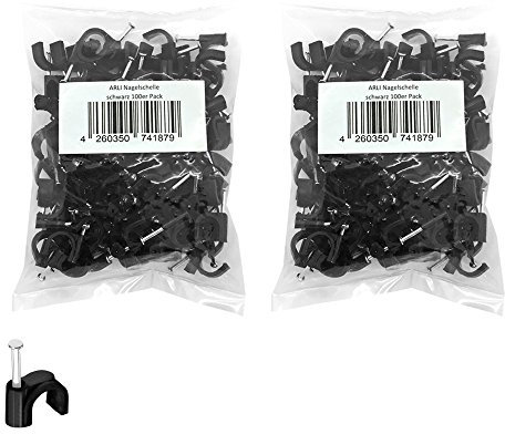 Nagelschelle 10mm 200x Kabelschelle schwarz allzweck Nagelschellen Rundschelle Kabelbefestigung Kabel Befestigung Nagel universal 9-10 mm ARLI 200 Stück