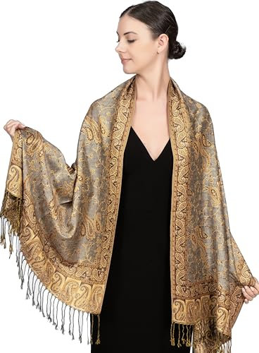 Achillea Écharpe réversible en pashmina cachemire, châles et étoles pour robes de soirée, foulards indiens exotiques pour toutes les saisons, 28 W x 76 L