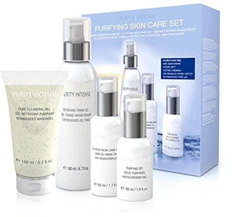 Purity Intense Klärendes Gesichtspflege-Set; être belle Cosmetics; gegen Akne und ölige Haut; Reinigendes Waschgel + Erfrischendes Gel Tonic + 24h Gesichtspflege + Hautklärendes Gel