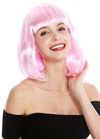 WIG ME UP - 0073-3-PC28 Perücke Damenperücke Karneval schulterlang Longbob Bob glatt Pony helles Rosa
