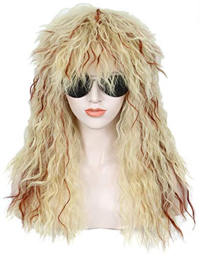 Linfairy Lange Afro Perücke für Unisex Kostüm Cosplay Disco Kostüm Perücken (Blond Braun)