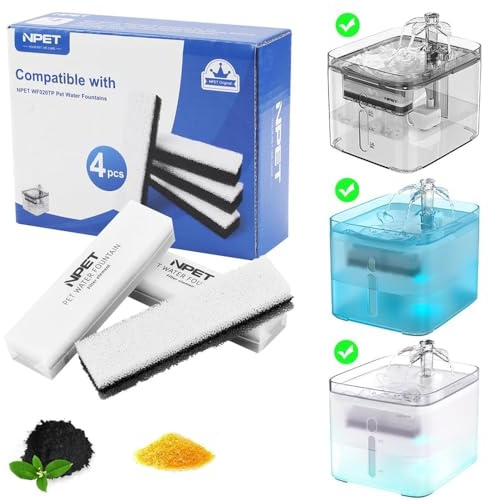 NPET Cat Dog Water Fountain Replacement Filters 4 Pack for WF020TP/WF020BL/WF020WH Fountains