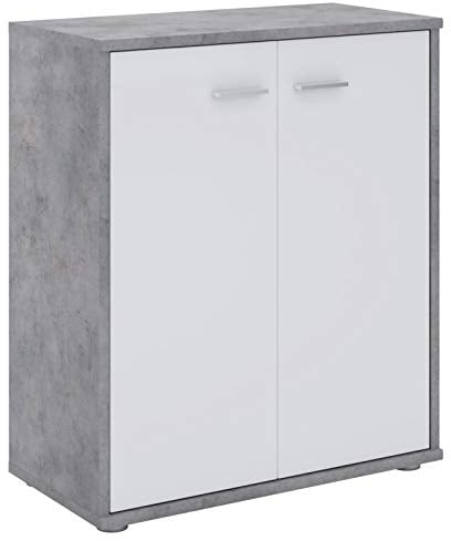 IDIMEX Buffet Salle à Manger FIRMIN L 60 cm Coloris béton et Blanc avec 2 Portes bahut Bas Meuble de Rangement Style Moderne Commode vaisselier 60 x 70 x 30 cm