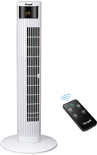 Kuyal Oscillating 38-inch Tower Fan, Powerful 45W Motor with Remote Control, 12 Hour Timer and 3 Cooling Fan Speeds for Home and Office White