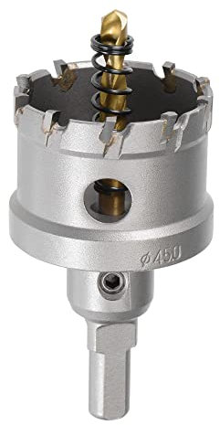 sourcing map 45mm Carbide Hole Cutter, Hole Saws for Stainless Steel Sheet Metal, Non-Slip Triangular Shank Limit Step, with Titanium Coated Center Drill