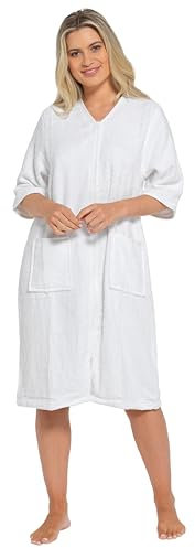 Daisy Dreamer Women's Terry Zip Through Robe 100% Cotton Towelling Dressing Gown Ladies Bath Robes, White 16-18