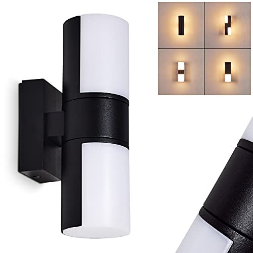 LED Außenwandleuchte Baulund, moderne Außenlampe aus Metall in Schwarz und weißem Kunststoff, Schirm ist beliebig drehbar, mit Lichteffekten an der Wand, 1 x LED 15 Watt, 1000 Lumen, 3000 Kelvin