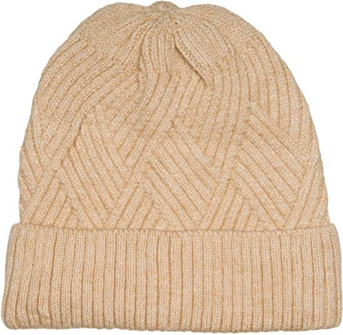 styleBREAKER Damen Strickmütze mit Rautenförmigem Rippmuster und breitem Umschlag, Feinstrick Mütze, Strick Beanie 04024192, Farbe:Beige