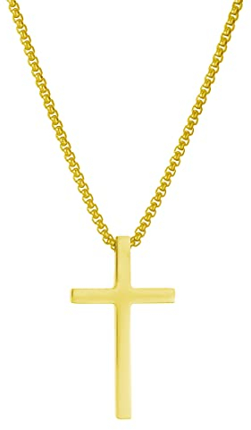 AFSTALR Collana Con Croce da Uomo in Oro - Ciondolo in Acciaio Inossidabile, Gioielli Cristiani per Uomini e Donne