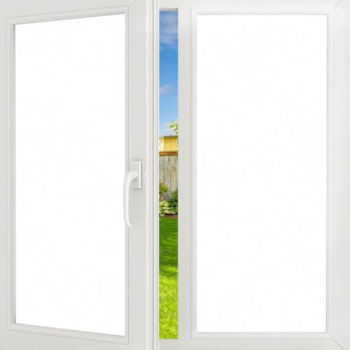 FILMGOO Fenster-Tönungsfolie, 100% Verdunkelung, Wärmeregulierung, ohne Klebstoff, für Büro, Zuhause, Schlafzimmer, Badezimmer (Weiß, 60 x 400 cm)