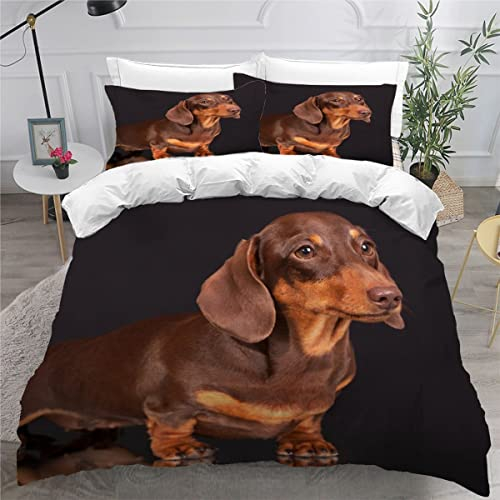 ZLKEJI Pet Hund Bettwäsche 200x200cm Jungen Mädchen Kinder, Schokoladen-Dackel Bettbezug Set Schwarz Bettwäsche-Set 3D-Haustiermotiv Animal Puppy Betten Set,2 Kissenbezüge 80x80cm