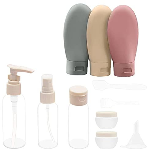 Fezf 11 Pcs Étanches Bouteille Vide Contenant Kit,Flacon de Voyage Vide,Bouteilles de Voyage mit Trousse de Toilette Transparente,pour Shampoings Lotions et Produits de Soin du Personnel
