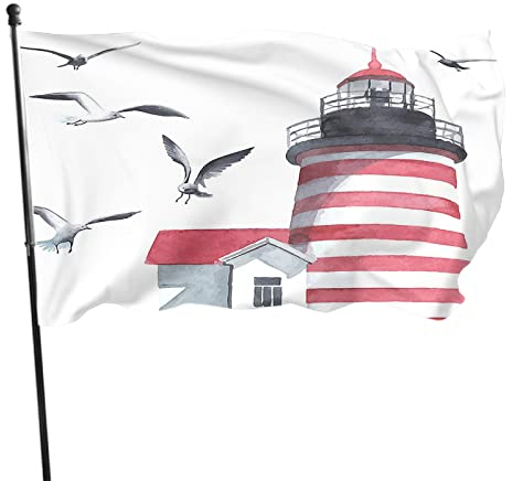 Leuchtturm-Flagge 3x5 Ft Möwen Vögel Strand Navigationshilfe Meer Wasserwege Flaggen große Willkommensbanner Hausgarten Hof Rasen Dekoration