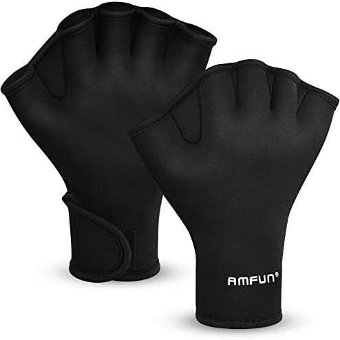 AMFUN Schwimmhandschuhe, Aquatic Handschuhe, Wasserdicht Schwimmhandschuhe mit Einstellbare Trageschlaufe, Trainingsschwimm Handschuhe für Wasserfitness Surfen Sport Männer Frauen Erwachsene (L)