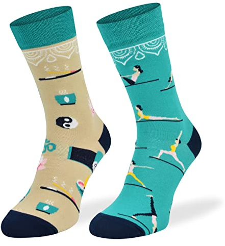 SKIETY Bunte Interessante Socken - Lustige Seltsame Verrückte Ausgefallene Skurrile Socken für Erwachsene - Baumwolle - für Frauen Männer - Yoga (Joga) – 39-42