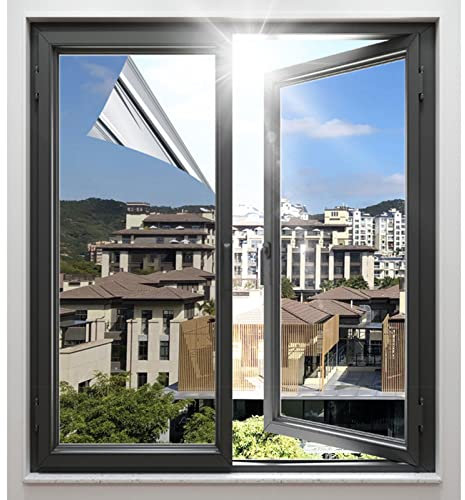 Sonakia Fensterfolie Sichtschutz, Spiegelfolie Fenster, Sonnenschutzfolie, Reflektierende Fenstertönungsfolie Für Glasfenster, Fensterfolie Blickdicht, Uv-Block Fensterfolie,WxH-100x120cm(39 * 47in)