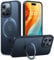 TORRAS Invisible Magnetic Stand for iPhone 15 Pro Max Case, [Compatible with MagSafe][12FT Military Drop Protection] Shockproof Slim Translucent for iPhone 15 ProMax 6.7'', Black