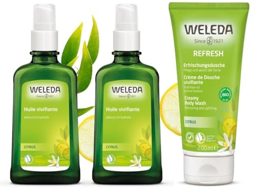 WELEDA - DUO rituel corps Huile et douche - Huile vivifiante au citrus + Refresh Crème de douche vivifiante au citrus - Vegan* - Certifié Natrue**- Flacon verre pompe 100ml et tube 200 ml