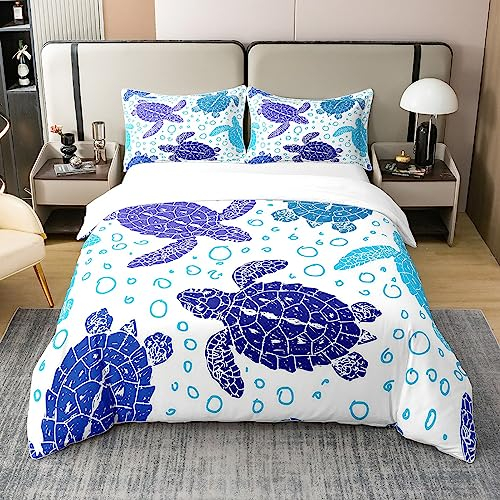 100% Baumwolle Meeresschildkröte Tröster Abdeckung,Schildkröte Blau Meer Bettbezug 135x200 für Teens,Ozean Leben Bettwäsche Set,Unterwasser Wort Bettdecke Abdeckung für Kinder Schlafzimmer Dekor