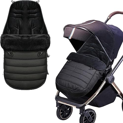 Amrocky Fußsack, Universal-Fußsack für Kinderwagen, wasserdicht und winddicht, mit Fleece gefüttert, Schwarz